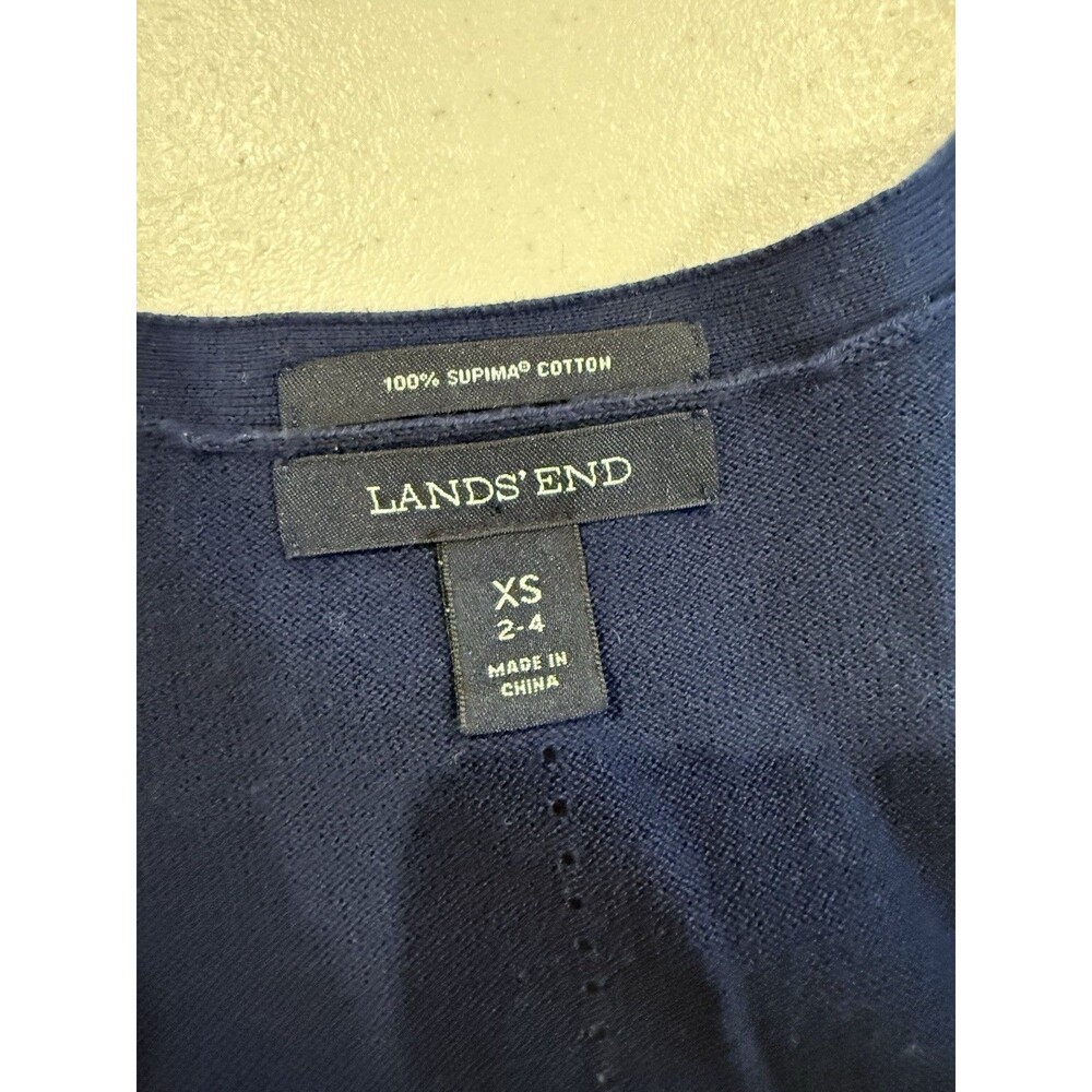 Lands End Cardigan XS/S Blue 3/4 Sleeve Collegiate Preppy Academia Cotton Travel - Picture 5 of 6